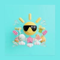 modello di post sui social media estivi con illustrazione 3d del sole foto