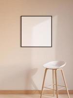 poster quadrato nero moderno e minimalista o mockup di cornice per foto sul muro del soggiorno. rendering 3D.