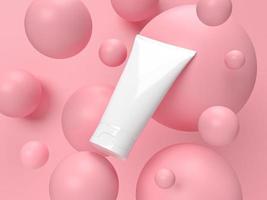 3d abstract render.beauty prodotti impostati per packaging cosmetico e skincare mockup design minimale su sfondo rosa pastello foto