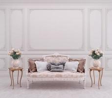 soggiorno in stile classico interior.sofa, parete bianca con stampaggio. Rendering 3d foto
