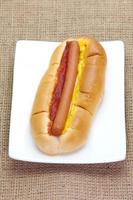 Close - up hot dog salsiccia su sfondo bianco foto