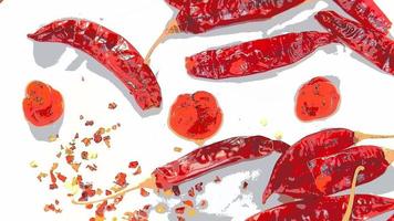 peperoncini rossi, fiocchi di peperoncino mostrati su uno sfondo bianco foto