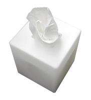 scatola bianca con tessuto isolato su sfondo bianco foto