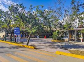 tulum quintana roo messico 2018 tipico colorato traffico stradale auto palme di tulum messico. foto