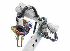 braccio robotico industriale isolato su sfondo bianco con tracciato di ritaglio foto