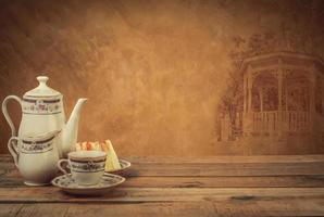 composizione del tè, servizio da tè, foto in stile vintage