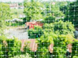 rete di plastica con sfondo giardino foto