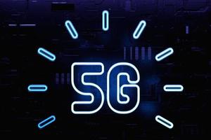 Simbolo o logo al neon 5g su sfondo scuro. illustrazione 3d foto