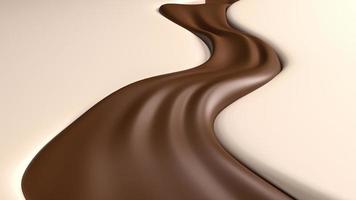 Rendering 3d di onde di cioccolato fondente o schizzi di cacao, sfondo caramello, sfondo astratto, illustrazione 3d foto