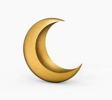 luna crescente d'oro. elemento isolato su sfondo bianco, eid ramadan segno illustrazione 3d foto