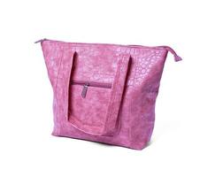 borsa da donna di lusso isolata su sfondo bianco. vista laterale delle borse della spesa della signora in vera pelle pieno fiore rosa foto