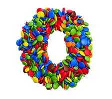 cifra della lettera 0 di caramelle arcobaleno multicolore festive isolate su sfondo bianco illustrazione 3d foto