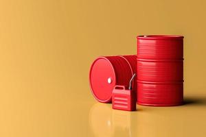 serbatoio dell'olio rosso e tanica in plastica su sfondo arancione, sfondo minimo per concetti energetici. rendering 3D foto
