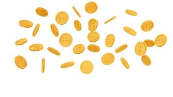 Illustrazione 3d di monete d'oro che cadono dall'alto verso il basso senza sfondo con percorso di ritaglio. foto