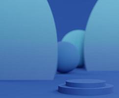 Forme geometriche minimaliste astratte 3d. podio di lusso quadrato con sfumature blu per il tuo design con sfondo sfocato. palcoscenico della sfilata di moda, piedistallo, vetrina con tema colorato. foto