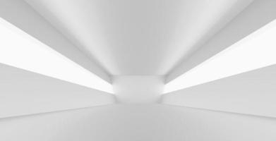 stanza vuota, pavimento bianco con parete per esposizione. moderno design tecnologico futuristico. rendering 3d foto