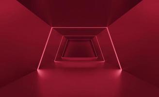 Rendering 3d di luce al neon rossa incandescente sfondo astratto, fantascienza, concetto tecnologico, display del prodotto, showroom, illustrazione, sfondo foto