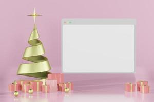 Illustrazione del rendering 3d del podio per il posizionamento del prodotto in un design minimale in tema natalizio. vetrina del palco del podio foto