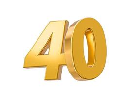 40 di sconto in vendita. percentuale d'oro isolata su sfondo bianco celebrazione del 40° anniversario 3d numeri d'oro illustrazione 3d foto