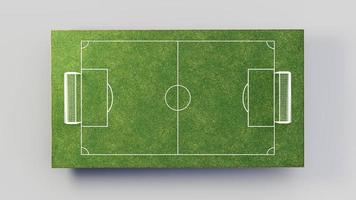 campo da calcio e pallone da calcio, erba verde, sfondo bianco realistico, illustrazione 3d foto