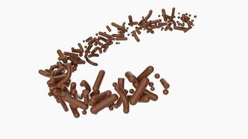 granelli di cioccolato nell'aria isolati su sfondo bianco zuccherini dolci che volano illustrazione 3d foto