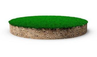 illustrazione 3d isolata del cerchio di erba sezione trasversale del terreno tondo con terra ed erba verde foto