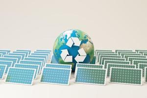 il concetto di zero rifiuti e riciclaggio. utilizzo di stoviglie in carta ecologica e imballaggi realizzati con materiali biodegradabili. per mano di uomo d'affari. su sfondo pastello rendering 3d foto