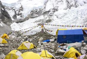 tende nel campo base dell'Everest, giornata nuvolosa. foto