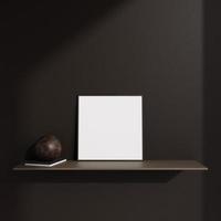 poster quadrato nero minimalista o cornice per foto nel design degli interni della parete del soggiorno moderno con decorazioni e ombre. rendering 3D.