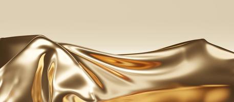 seta di lusso dorata su zoccolo vuoto galleria sfondo mensola sfondo dorato illustrazione 3d foto