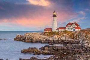 faro di Portland nel Maine al tramonto foto