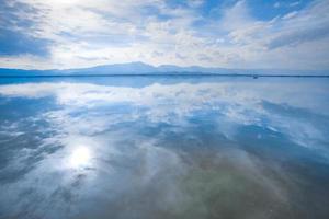 kwan phayao un lago nella provincia di phayao, nel nord della thailandia. riprese con la regola dei terzi tra fiume, nuvola e cielo. foto