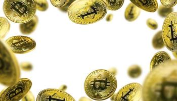 monete bitcoin sotto forma di cornice su sfondo bianco foto