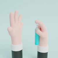 Spruzzare l'alcool 3D sulle mani per prevenire i germi foto