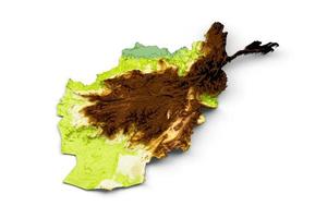 Mappa dell'Afghanistan mappa dell'altezza del colore in rilievo ombreggiato su sfondo isolato illustrazione 3d foto