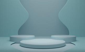 podio vuoto con forme geometriche in composizione pastello azzurro cielo per la visualizzazione scenica moderna e mockup minimalista, sfondo astratto della vetrina, illustrazione 3d concettuale o rendering 3d foto