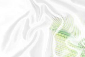 sovrapposizione di motivo a foglie di palma verde con sfondo sfocato morbido in tessuto bianco foto