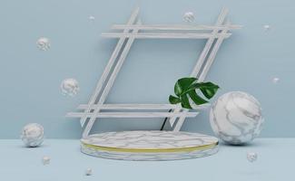 podio vuoto con forme geometriche in composizione pastello azzurro cielo per la visualizzazione scenica moderna e mockup minimalista, sfondo astratto della vetrina, illustrazione 3d concettuale o rendering 3d foto