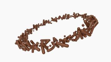 granelli di cioccolato che volano intorno isolati su sfondo bianco granelli dolci che ruotano intorno all'illustrazione 3d foto