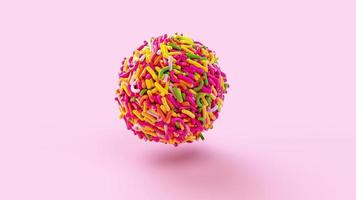 palla di fragole ricoperta di confettini colorati, caramelle dolci brasiliane, beijinho e brigadeiro. comune nella festa di compleanno dei bambini. macro, primo piano rendering 3d illustrazione 3d foto