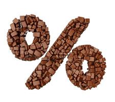 segno percentuale fatto di pezzi di cioccolato pezzi di cioccolato alfabeto lettera v simbolo 3d illustrazione foto