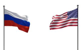 bandiere russia e usa. bandiera russia usa. isolamento su sfondo bianco lavoro 3d e immagine 3d foto