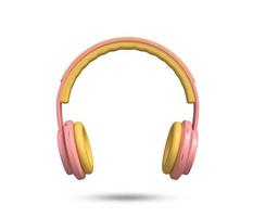 icona della cuffia auricolare 3d. cuffia audio con accenti rosa. Cuffie wireless 3d in stile minimal. ascoltare musica gadget. strumenti musicali audio. illustrazione resa 3D. foto