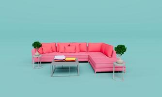 divano del soggiorno con pianta e tavolino rendering 3d foto