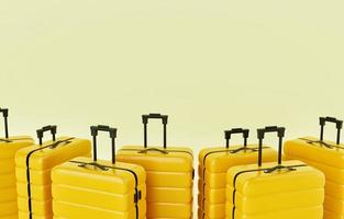 gruppo di valigie trolley gialle su sfondo isolato. oggetto di viaggio e concetto di voglia di viaggiare. rendering di illustrazioni 3d foto