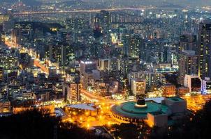 Seoul di notte, Corea del Sud skyline della città foto