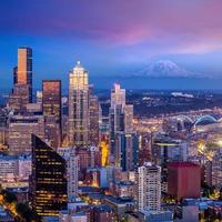 panorama sullo skyline di Seattle al tramonto