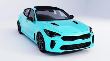 3d rendering auto sportiva blu su sfondo bianco foto