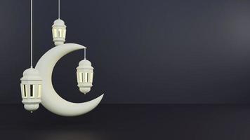 saluti islamici del ramadan, composizione con falce di luna 3d e lanterne arabe foto