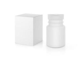 bottiglia di medicina in bianco e pacchetto isolato su priorità bassa bianca foto